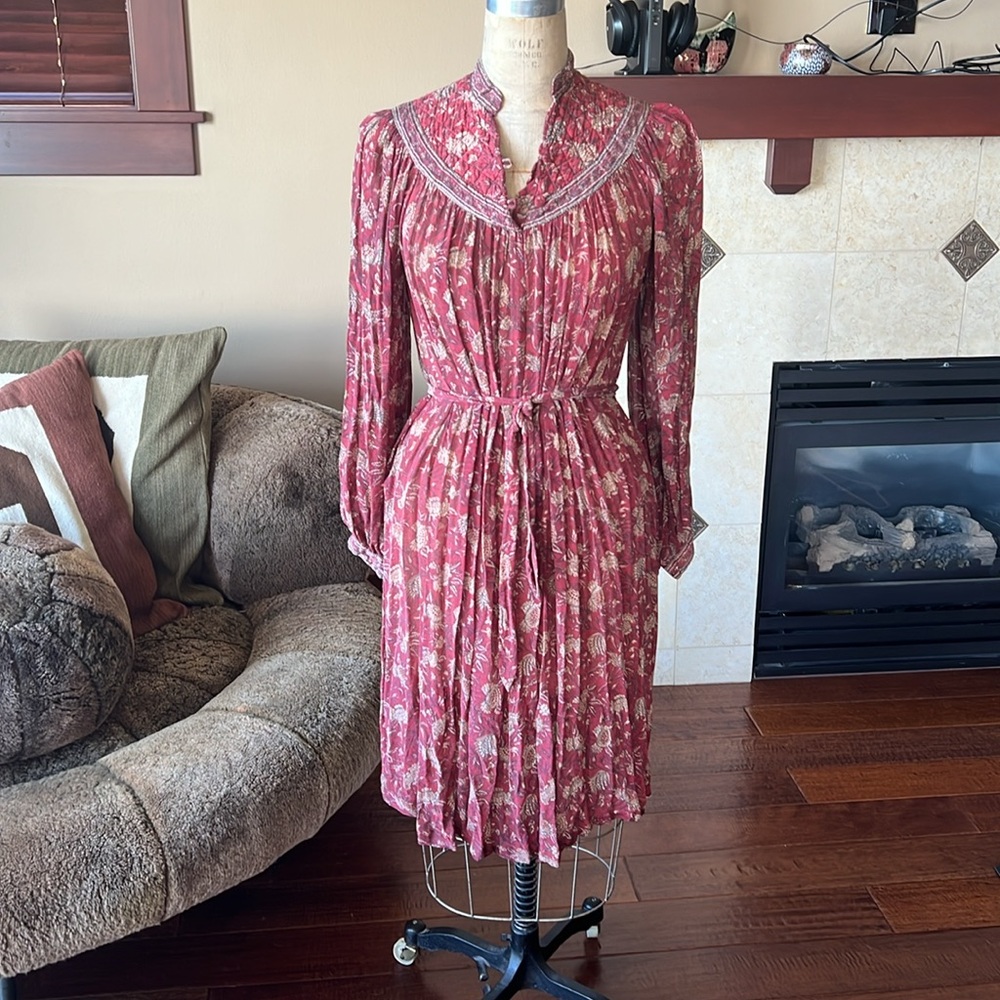70s Rare Ritu Kumar silk Indian dress w belt